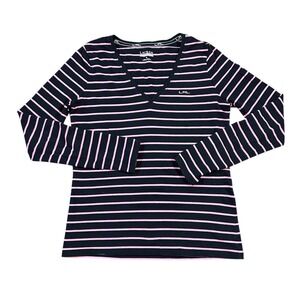 Lauren Ralph Lauren Active Performance Women Long Sleeve Stripe T Shirt V Neck M